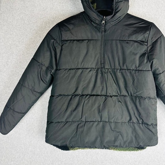 New GAP Boys Sz 12 Reversible Sherpa Quarter Zip Hoodie Jacket Camo Black NWT - Picture 9 of 11